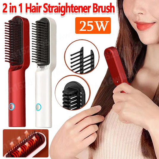 2 in 1 Portable Electric Hair Straightening Brush